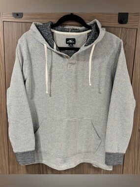 O'Neill Men’s Waffle Knit Henley Hoodie - Gray/White - Size Medium